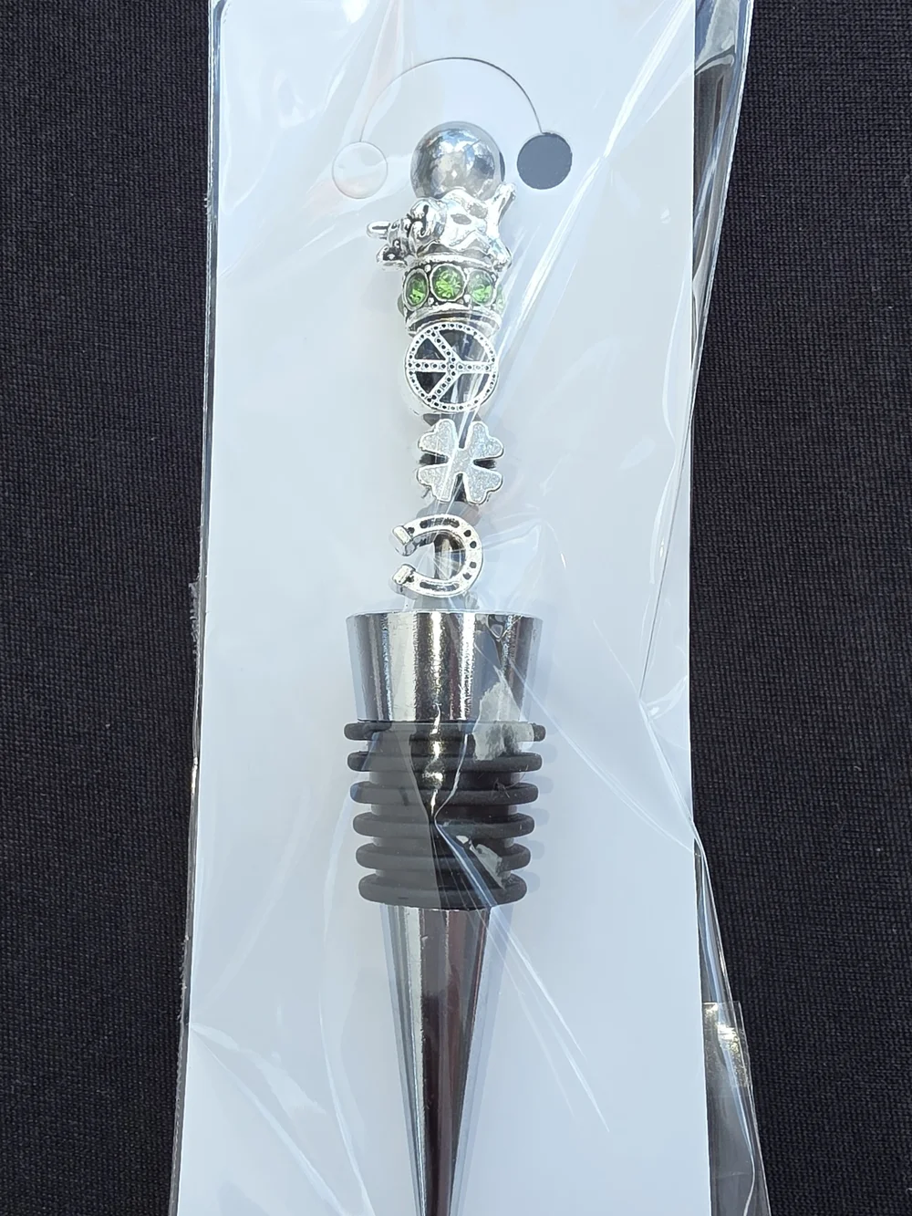 handcrafted Silver and Green Beaded Wine Bottle Stopper